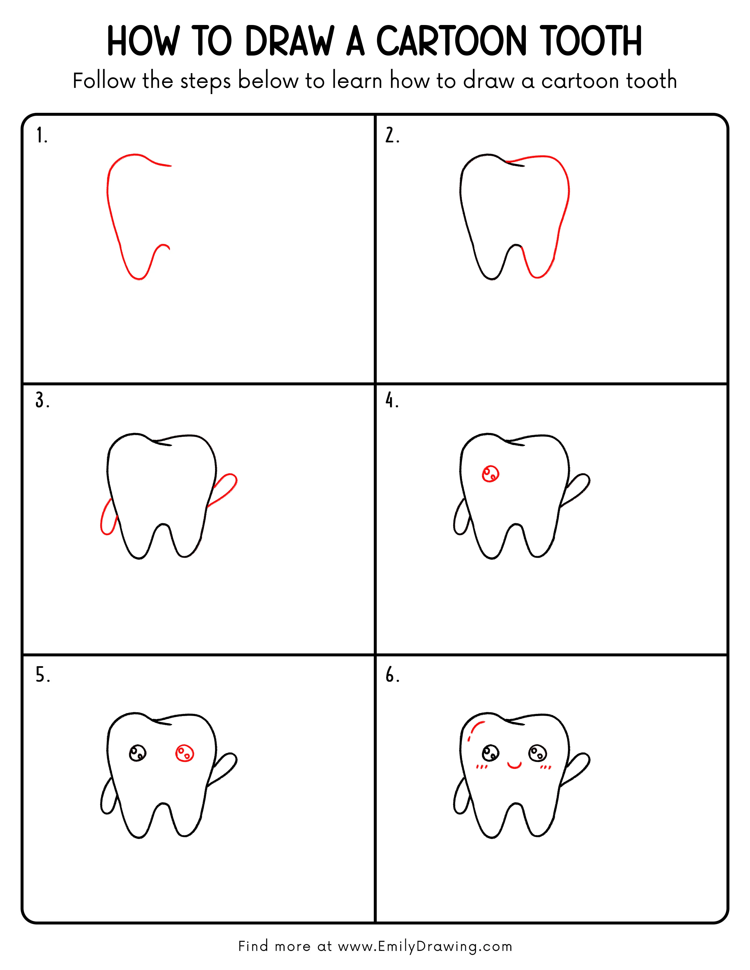 Printable Cartoon Tooth Drawing Guide